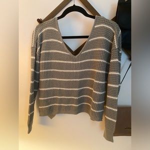 Pink Rose sage green and white button back sweater